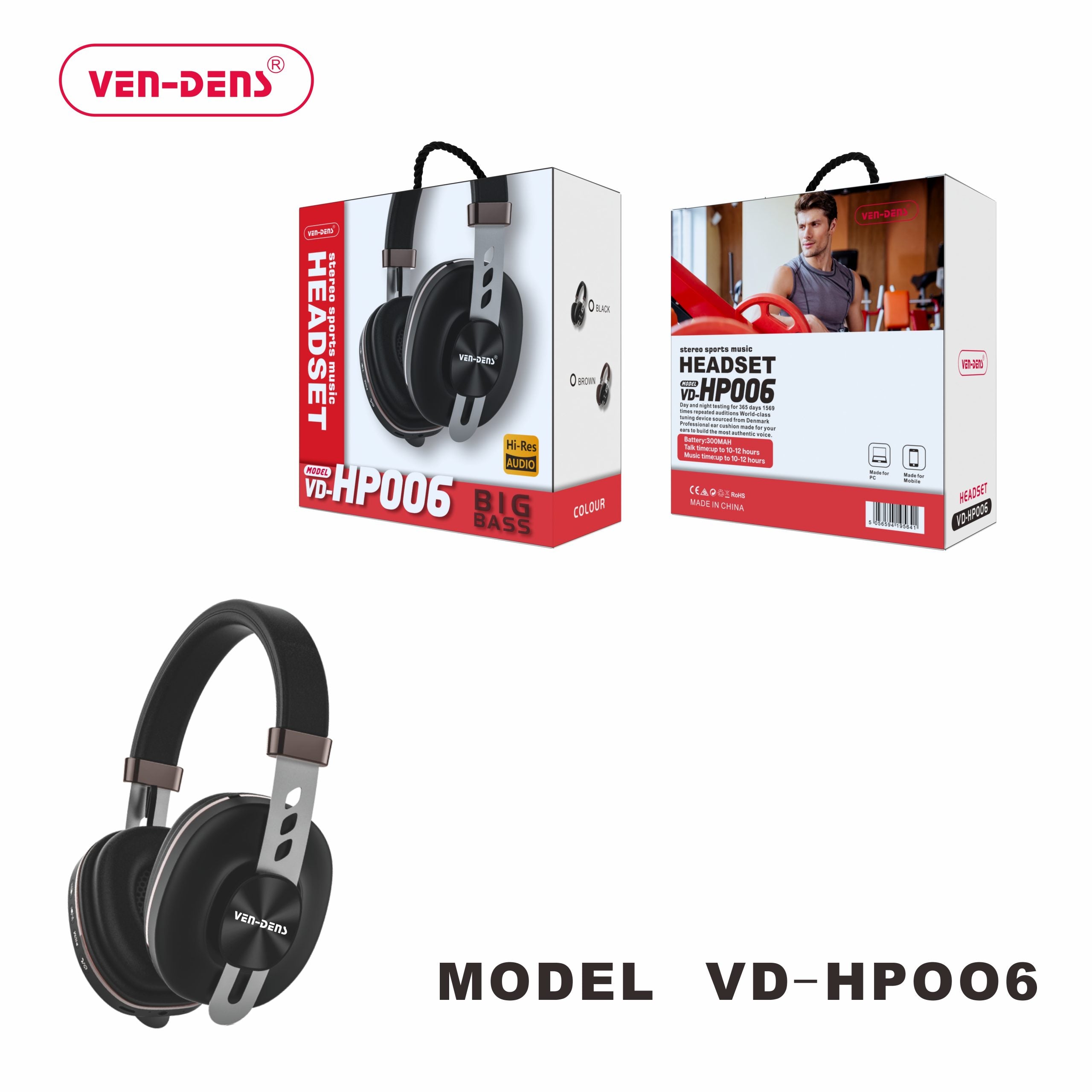 Ven-Dens VD-HP006 Big Bass Stereo Music Headset